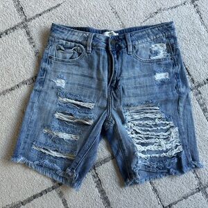 Forever 21 MIDI Denim Destructed Shorts